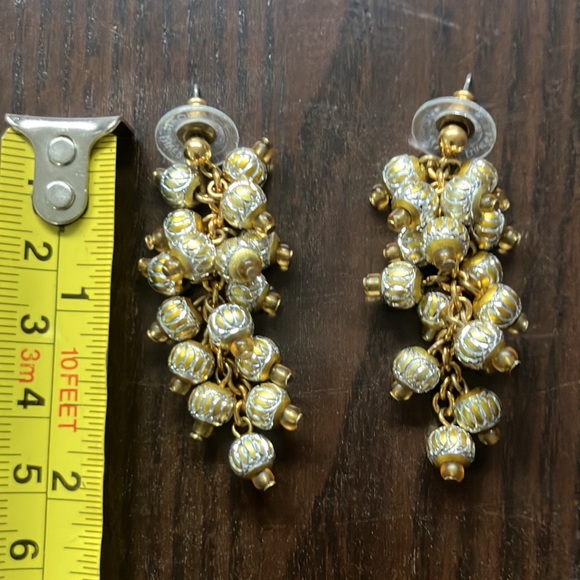 Joan Rivers festive gold and engraved silver colored bead grape vine earrings - Picture 2 of 2